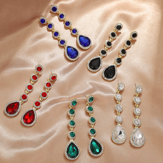 Women's High Profile Retro Palace Style Rhinestone Long Dinner Luxury Earrings
