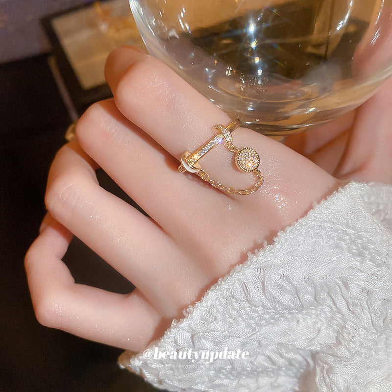 Chain Tassel Affordable Luxury Fashion Design Sense Versatile Opening Index Ring