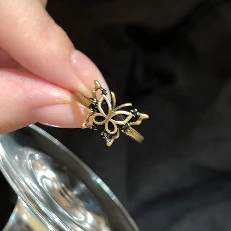 Retro Goth Gothic Butterfly Open Niche Ring