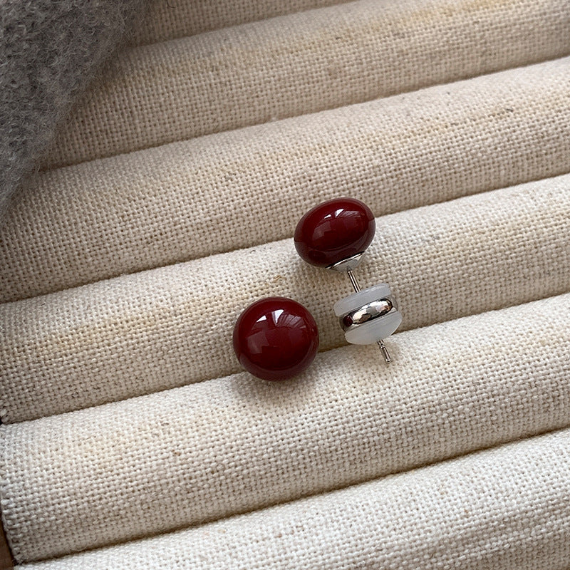 Women's Needle Wine Red Cherry Bean-shaped Light Earrings