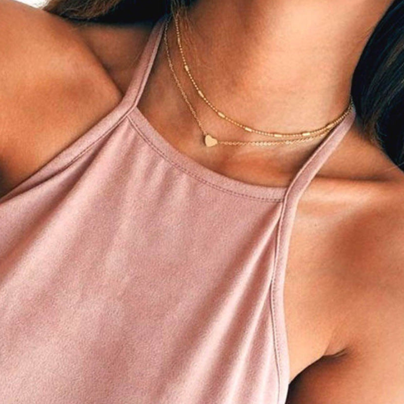 Women's Simple Trendy Heart-shaped Street Shot Copper Peach Heart Multilayer Necklace