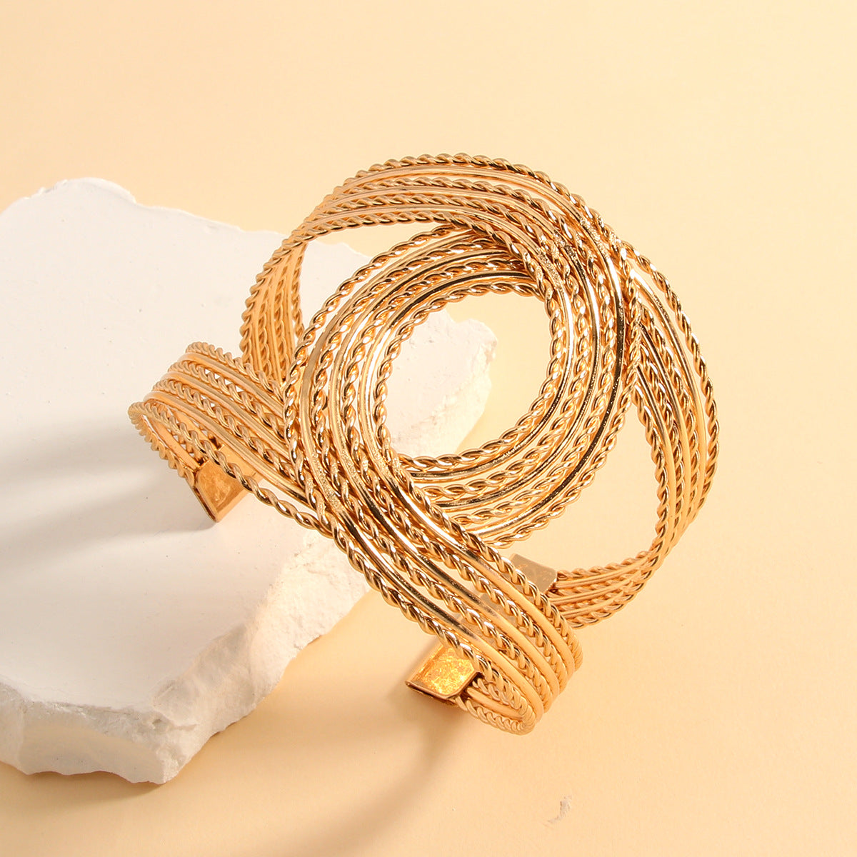 High-grade Geometric Circle Twist Open-end Exaggerated Cross Bracelet