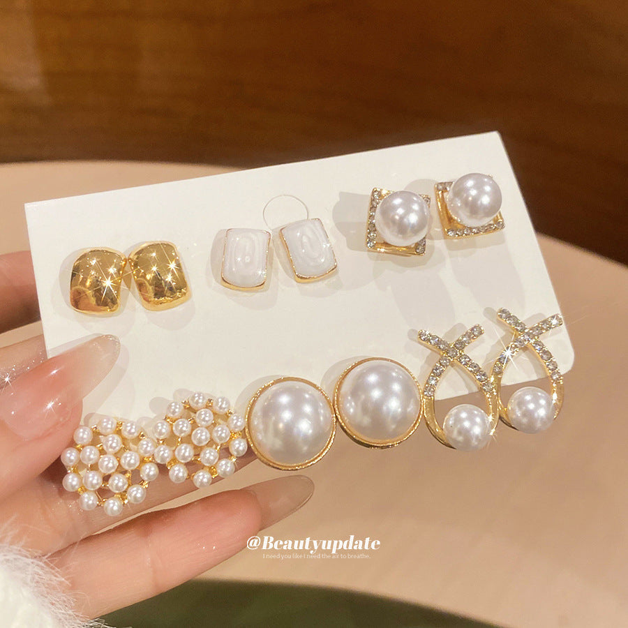Sier Pearl Flower French Vintage Court Style Earrings