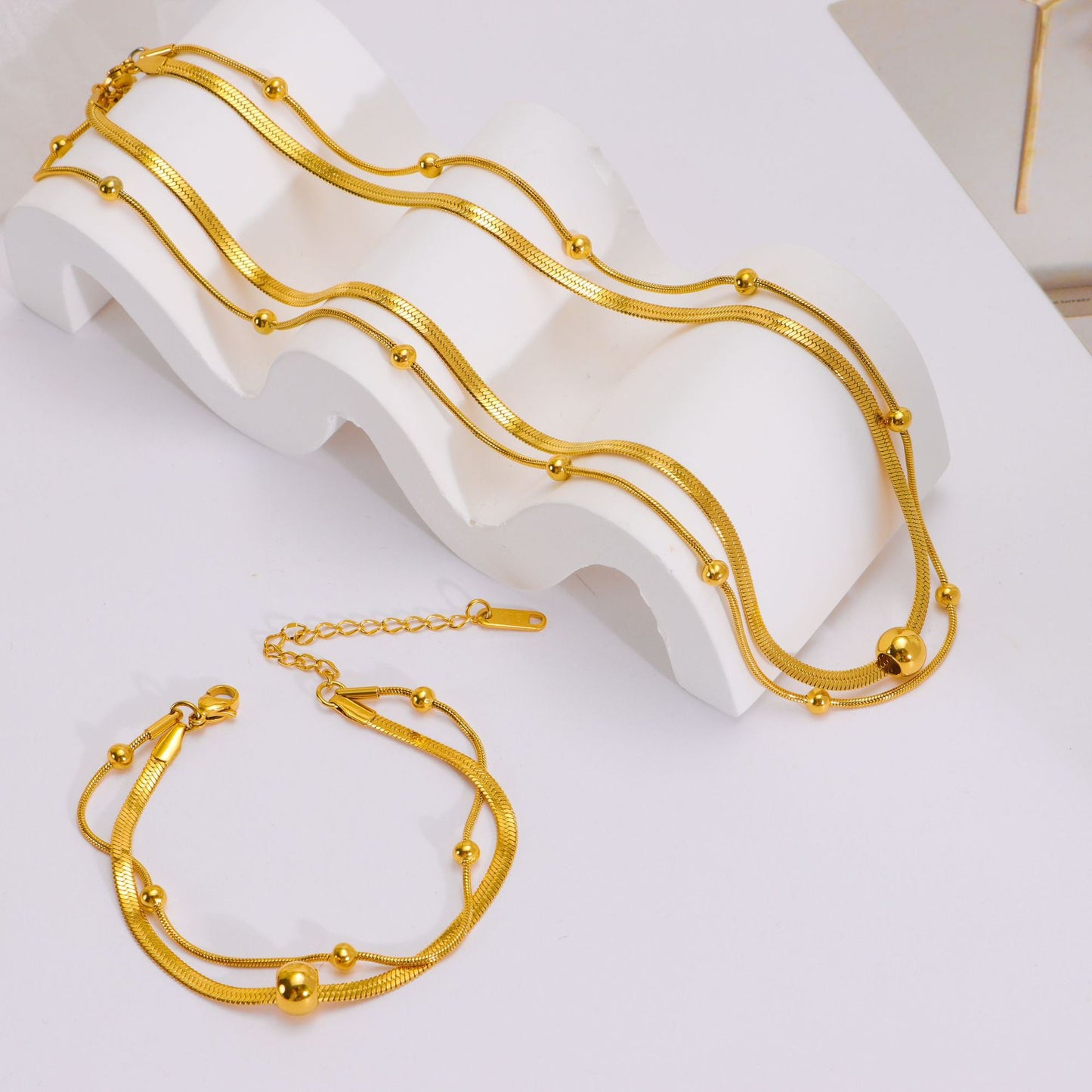 Simple Gold Beads Spacer Gold-plated Titanium Steel Color Retention Snake Necklaces