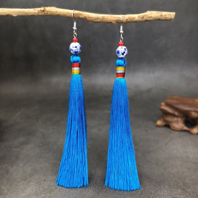 Women's Ethnic Style Tassel Classical Temperament Long Rings