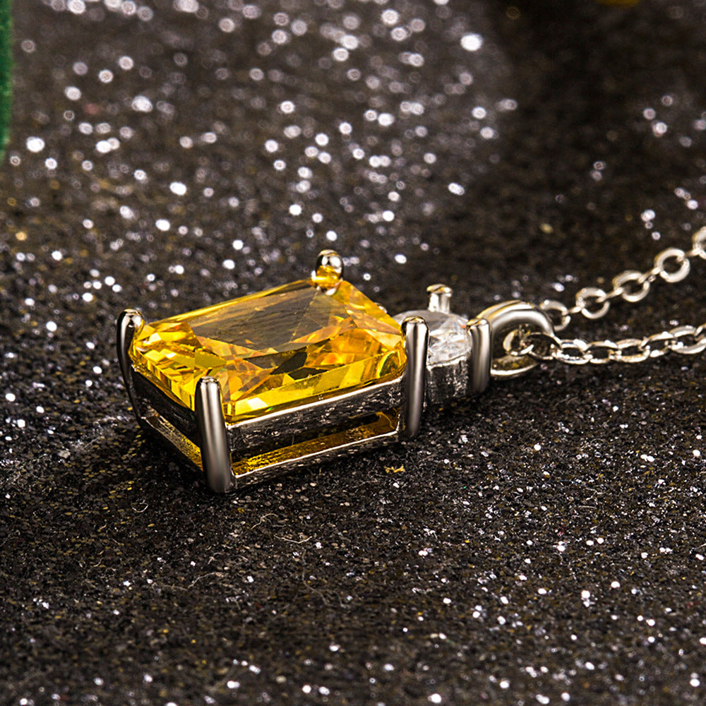 Women's Style Diamond Geometric Yellow Square Simple Korean Necklace