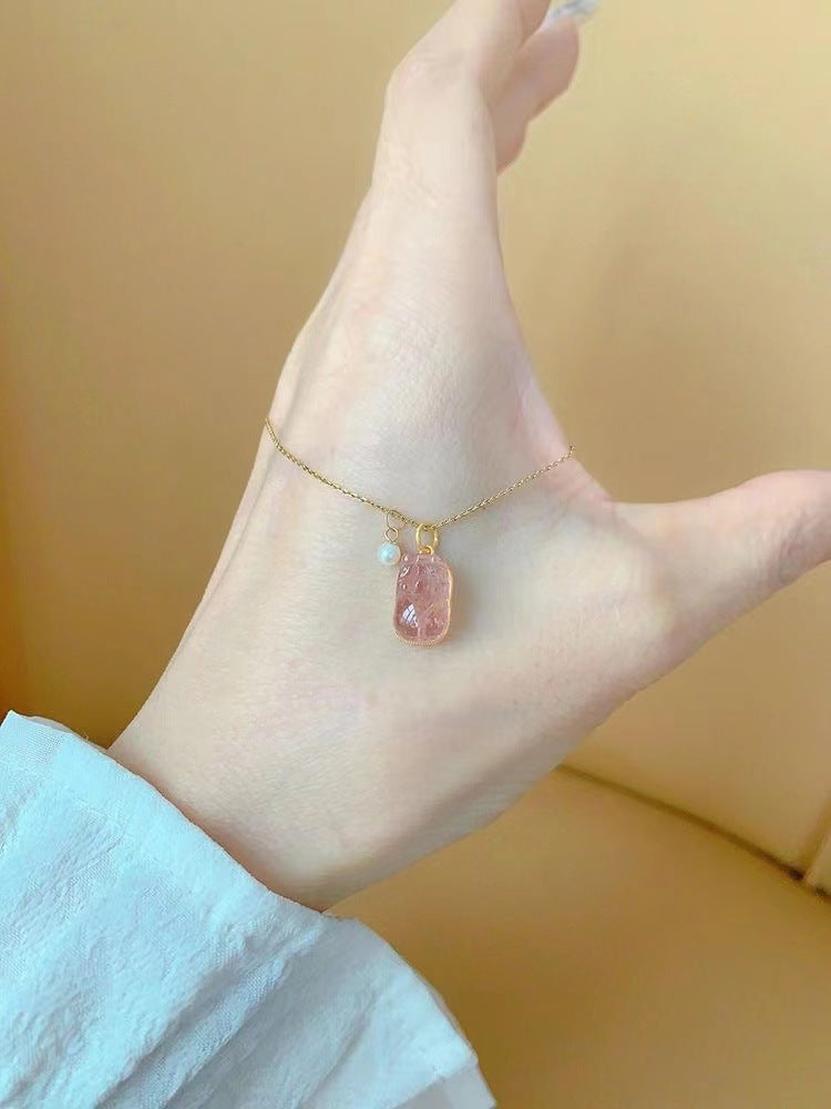 Women's Chinese Style Imitation Pink Tourmaline Small Chic For Special Interest Necklaces
