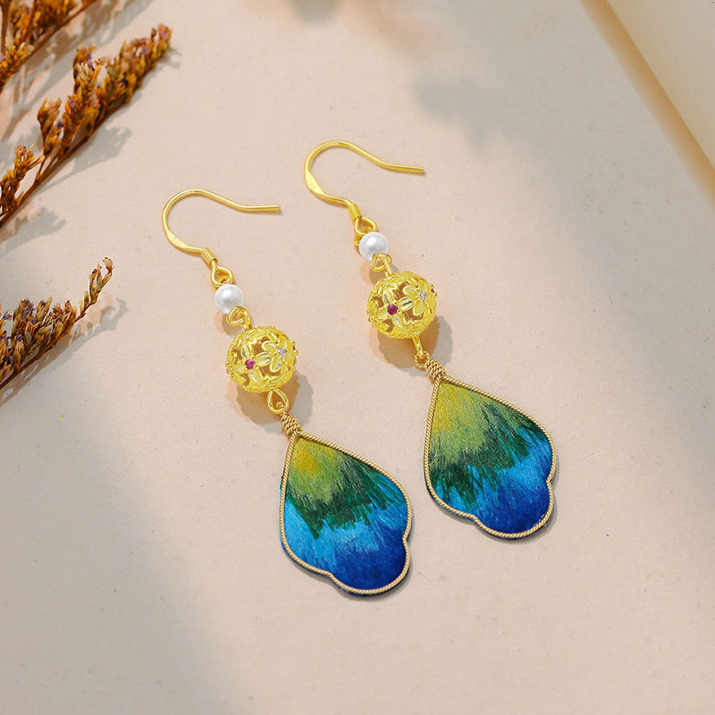 Needle National Style Cloisonne Silk Handicraft Female Han Costume Cheongsam Earrings
