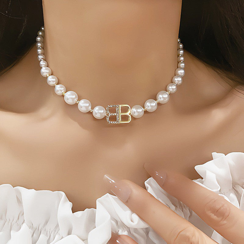 Pearl Short Design Rhinestone Collar Temperament Necklaces