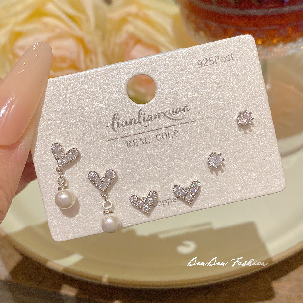 Women's Needle One Card Three Pairs Earings Small Delicate Summer High-grade Stud Earrings
