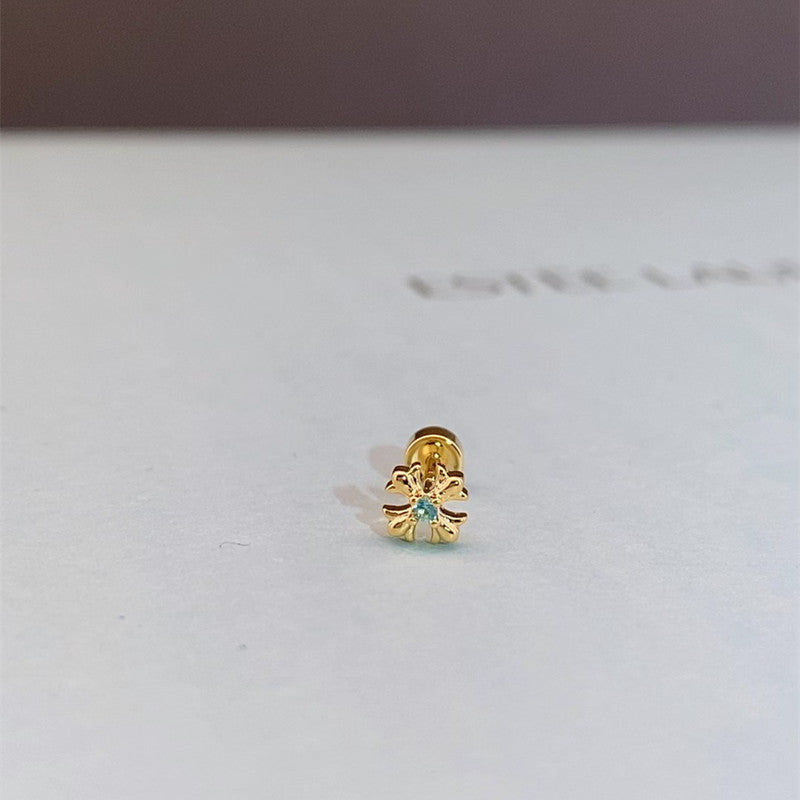 Women's Pa Green Zirconium Umbilicaria Bone Nail Collection Zircon Four-leaf Flower Stud Earrings