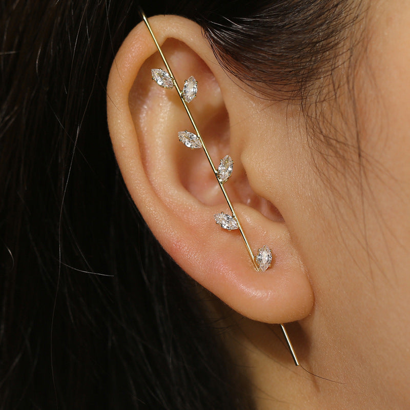 Super Fairy Copper Inlaid Zircon Temperamental Cold Style Earrings