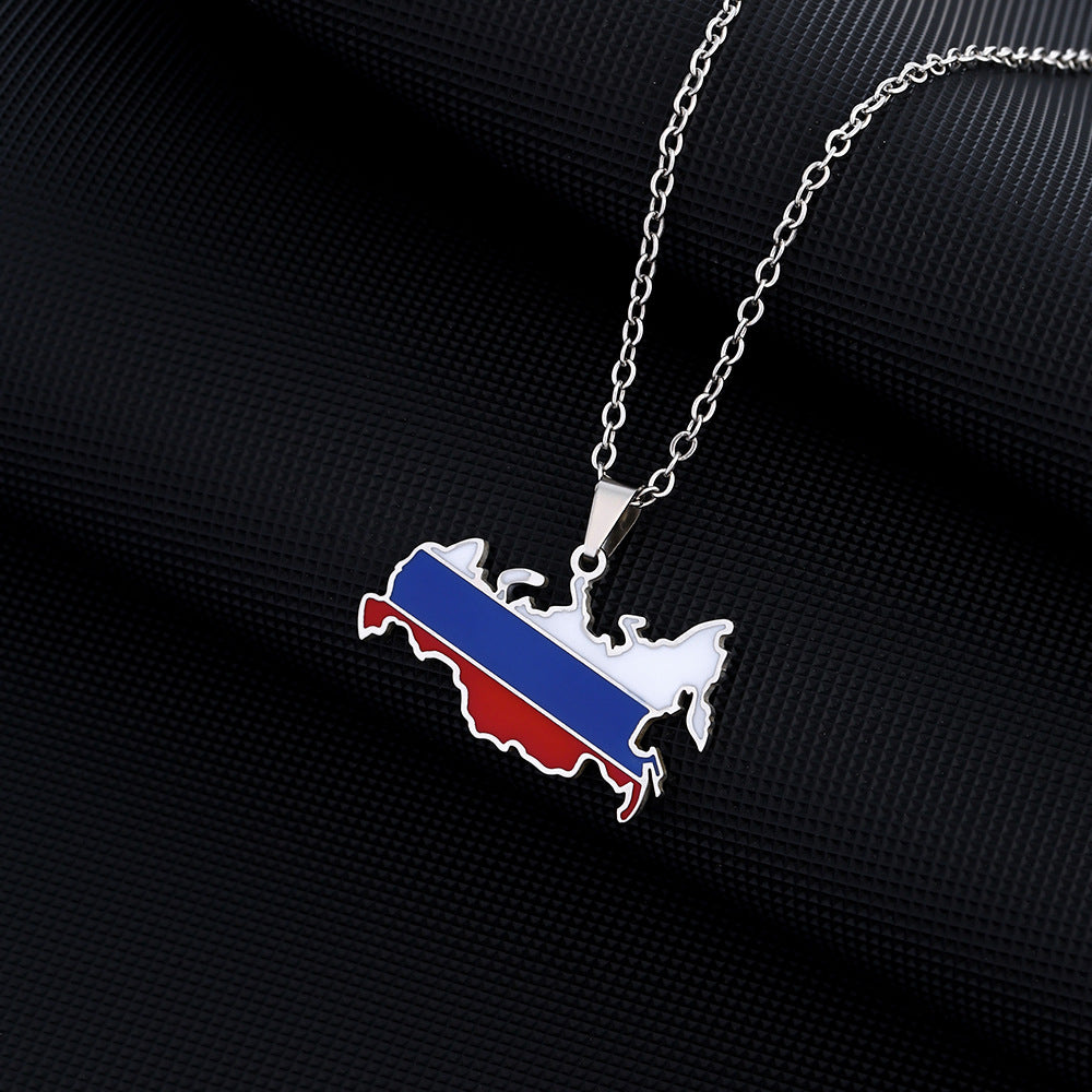 Steel Russian Map Couple Style National Necklaces