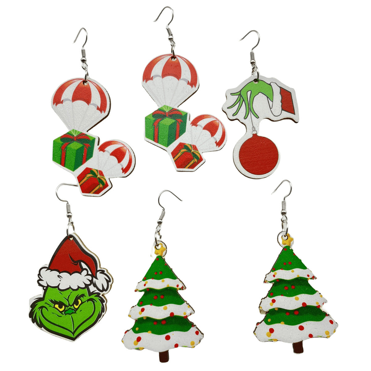 Fashion Jewelry Christmas Wooden Tree Long Earrings