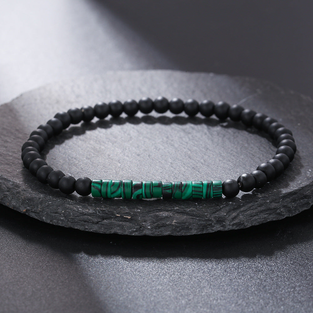Men's Turquoise Stone Wafer Stitching Extremely Fine Black Frosted Beaded Artistic Rings