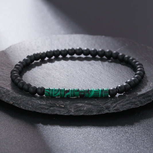 Men's Turquoise Stone Wafer Stitching Extremely Fine Black Frosted Beaded Artistic Rings