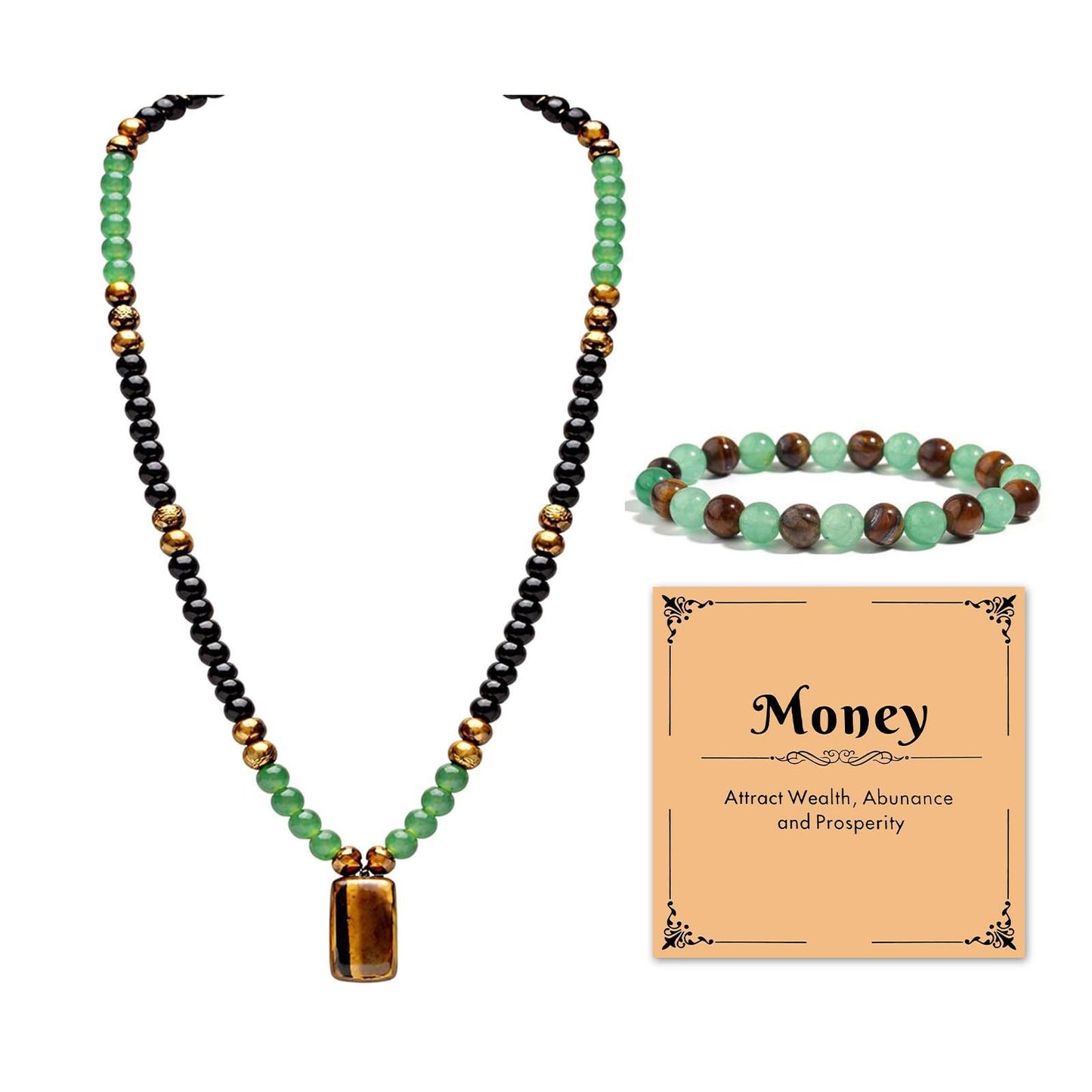 Unakite Yellow Tiger's Eye Square Tiger Necklace