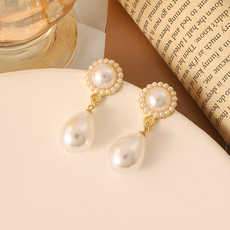 Simple Retro Sier Needle Pearl High Sense Ear Earrings