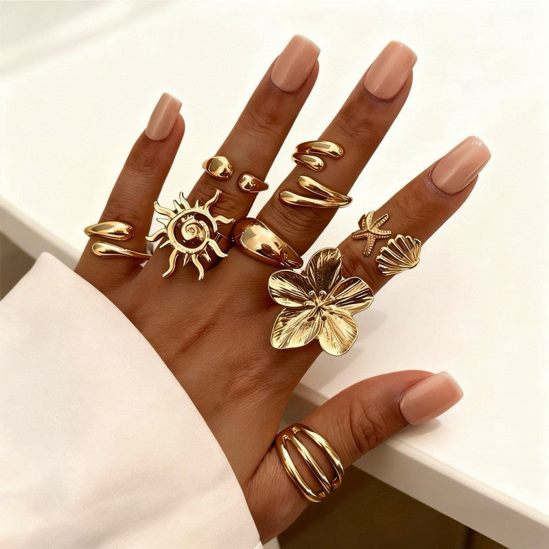 Hand Vintage Metal Geometry Irregular Diamond Ring