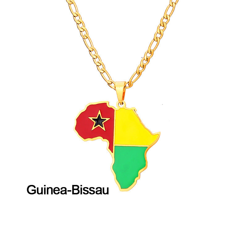 African Drip Oil Stainless Steel Map Geometric Necklace
