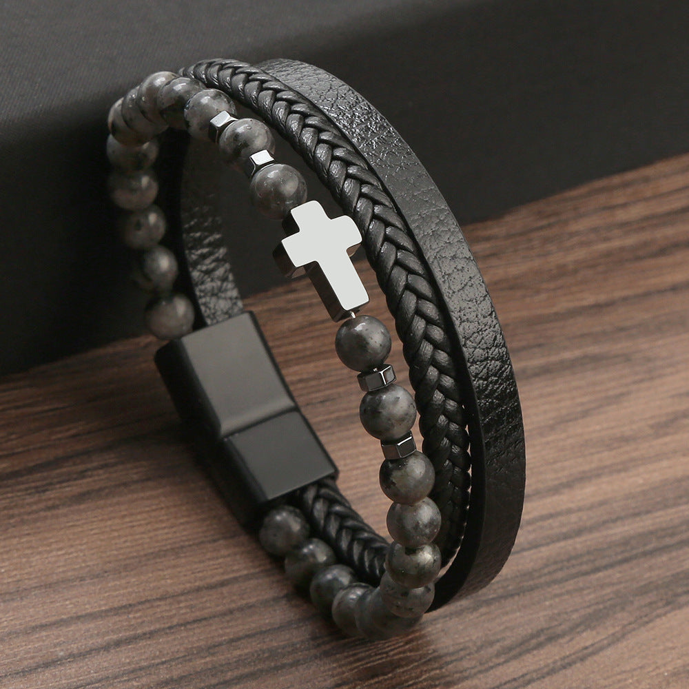 Stone Stainless Steel Obsidian Volcanic Rock Elements Simple Bracelet