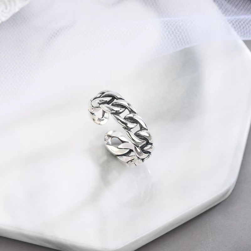 Women's Retro Distressed Artistic Thick Chain Open-end Rings