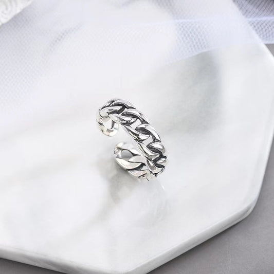 Women's Retro Distressed Artistic Thick Chain Open-end Rings
