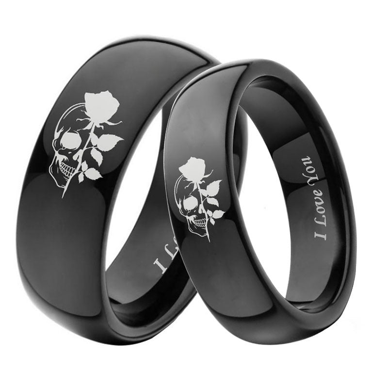 Women's & Men's Couple Skull Rose Stainless Steel Ring