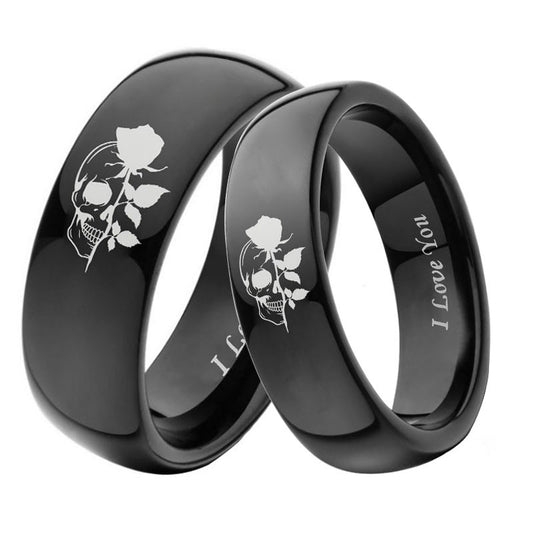 Women's & Men's Couple Skull Rose Stainless Steel Ring