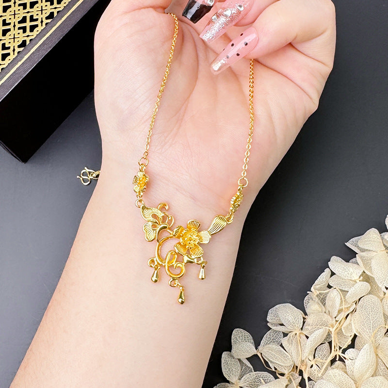 Women's Vietnam Placer Gold Water Wave Chain Necklaces