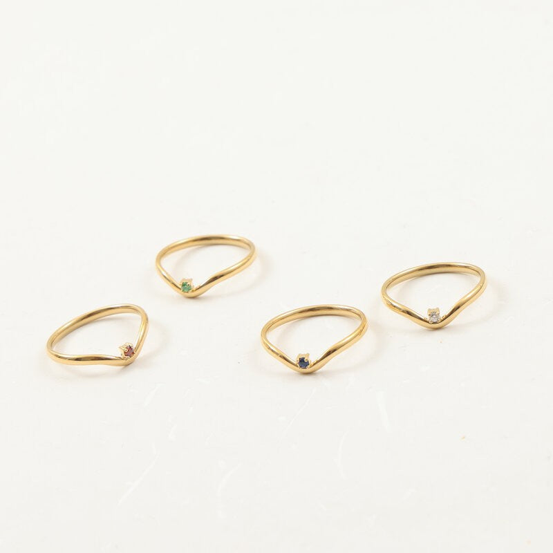 Pointed Thin Mini Small Diamond Titanium Steel Ring