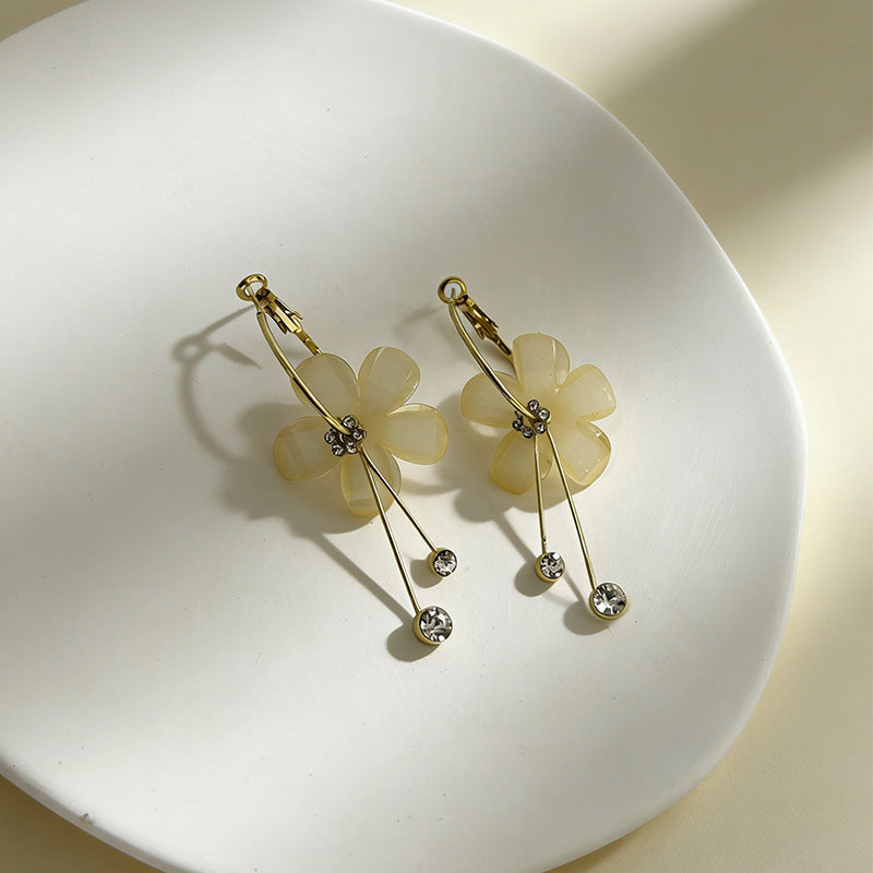Korean Style Sweet Temperament Five Petal Flower Long Circle Rings