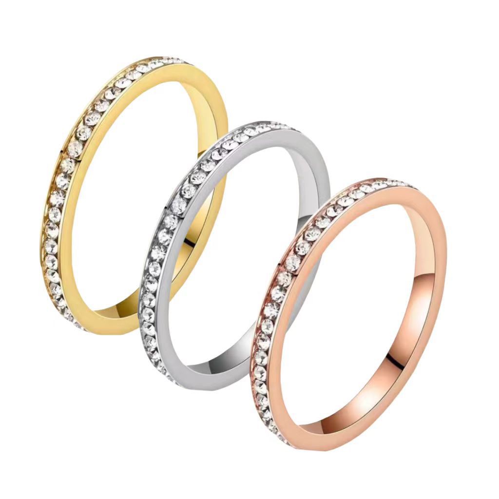 Stainless Steel Female Niche Wide Diamond Cold Titanium Rings