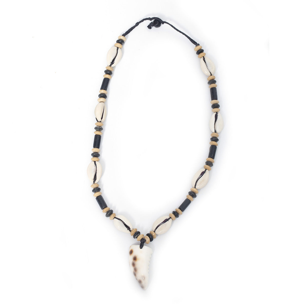 Women's Unique Design Ethnic Style Bohemian Shell Rope Knitted Handmade Wooden Necklace
