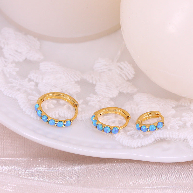 Sterling Sier Round Opal Diamond Fashion Ear Buckle