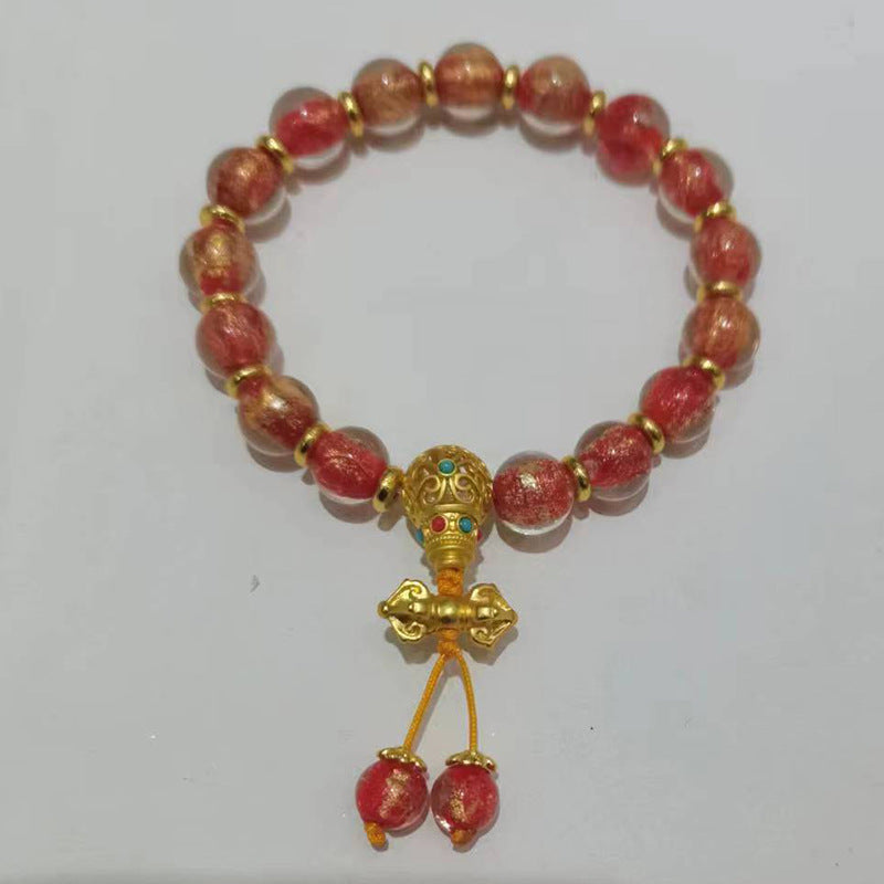 Gray Gold Foil Colored Glaze Vajra Three-way Lucky Beads Bracelet