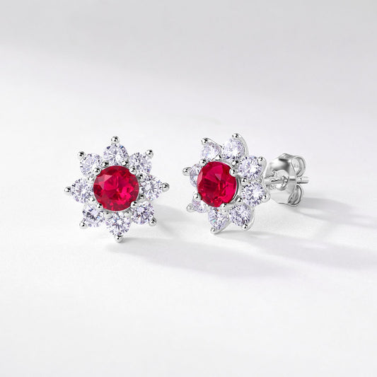 Sterling Sier Inlaid Ruby High Sense Sun Flower Rings