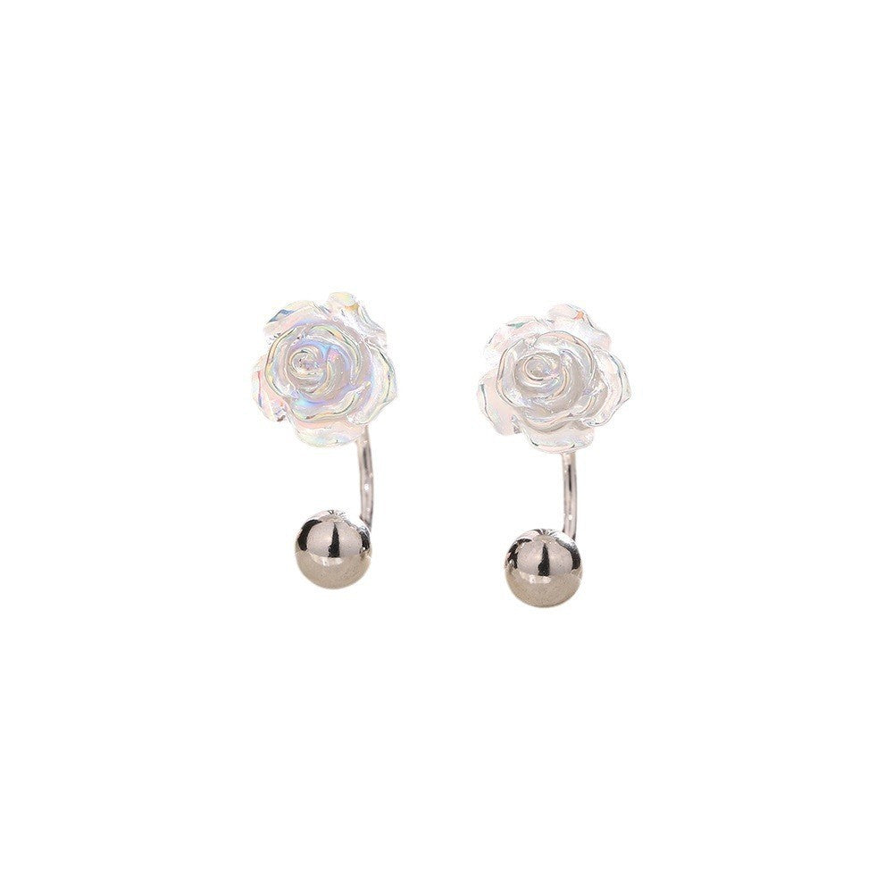 Transparent Colorful Rose Simple Niche Commuter Style Temperamental Lady Gentle Stud Earrings