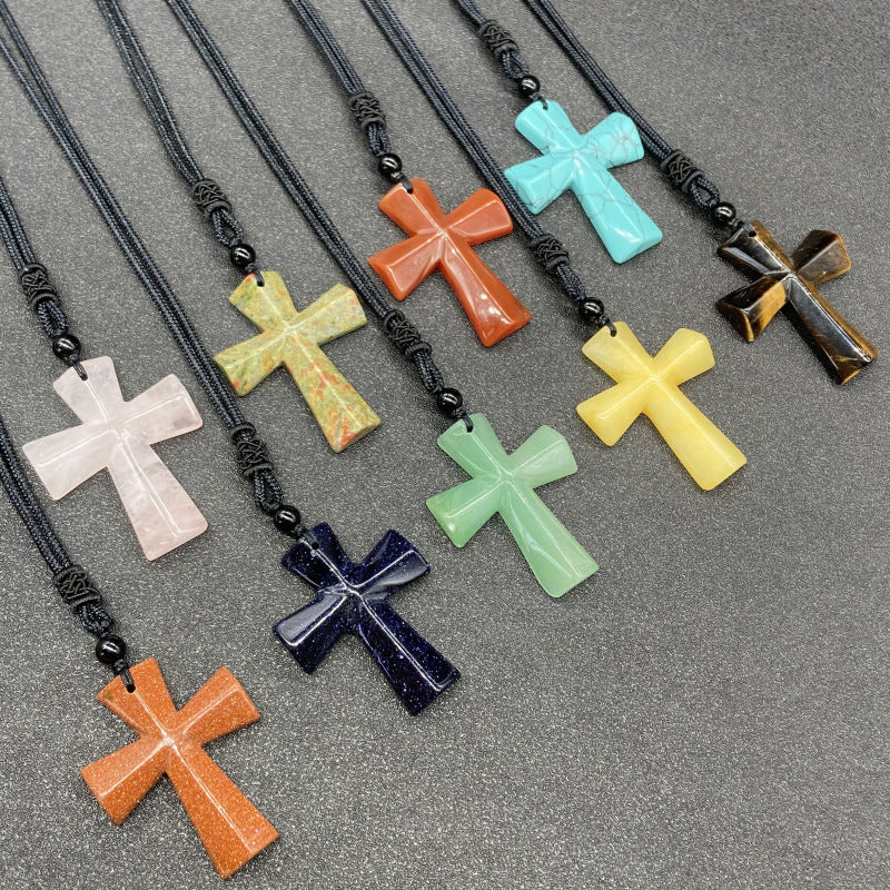 Stone Christmas Gift Agate Woven Cross Sweater Pendants