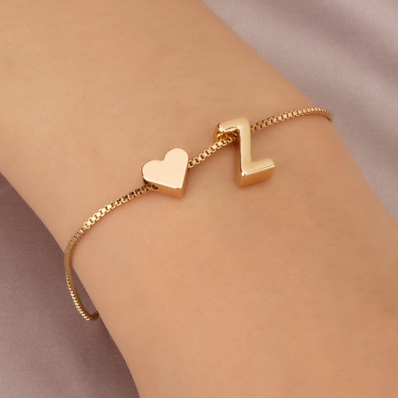 Heart Female Retro Personality Design English Letters Bracelets