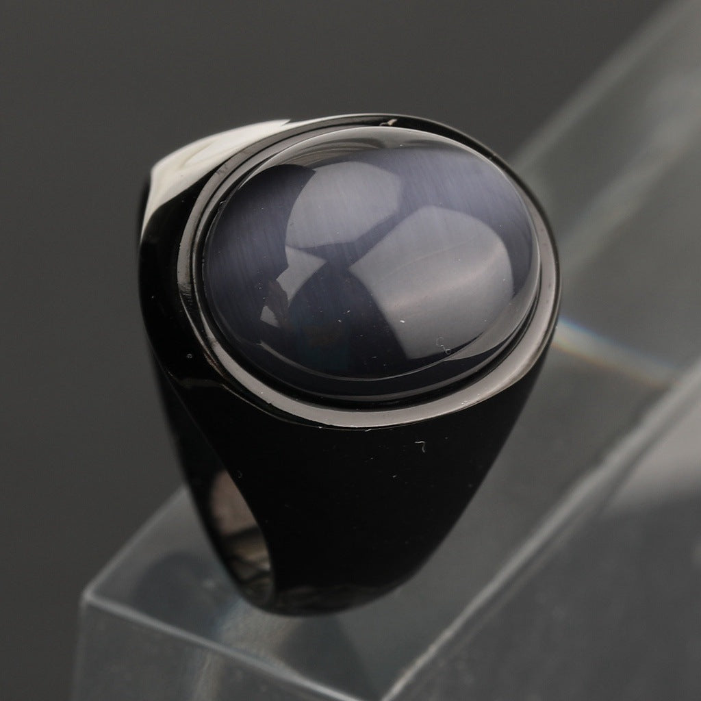 Men's Black Agate Punk Fashion Ornament Street Rings