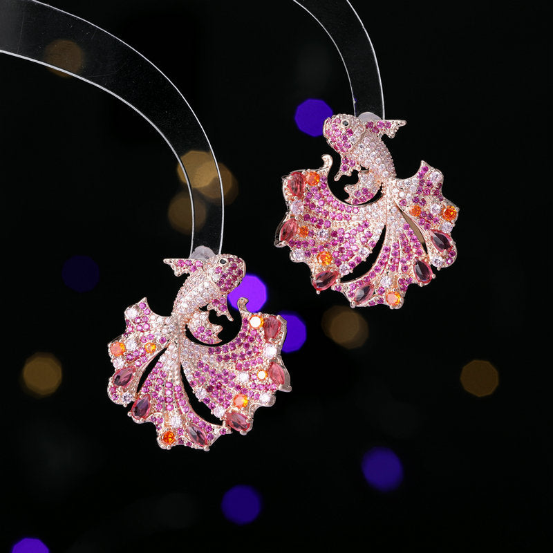 Profile Generous High-grade Copper Inlaid Zircon Goldfish Earrings