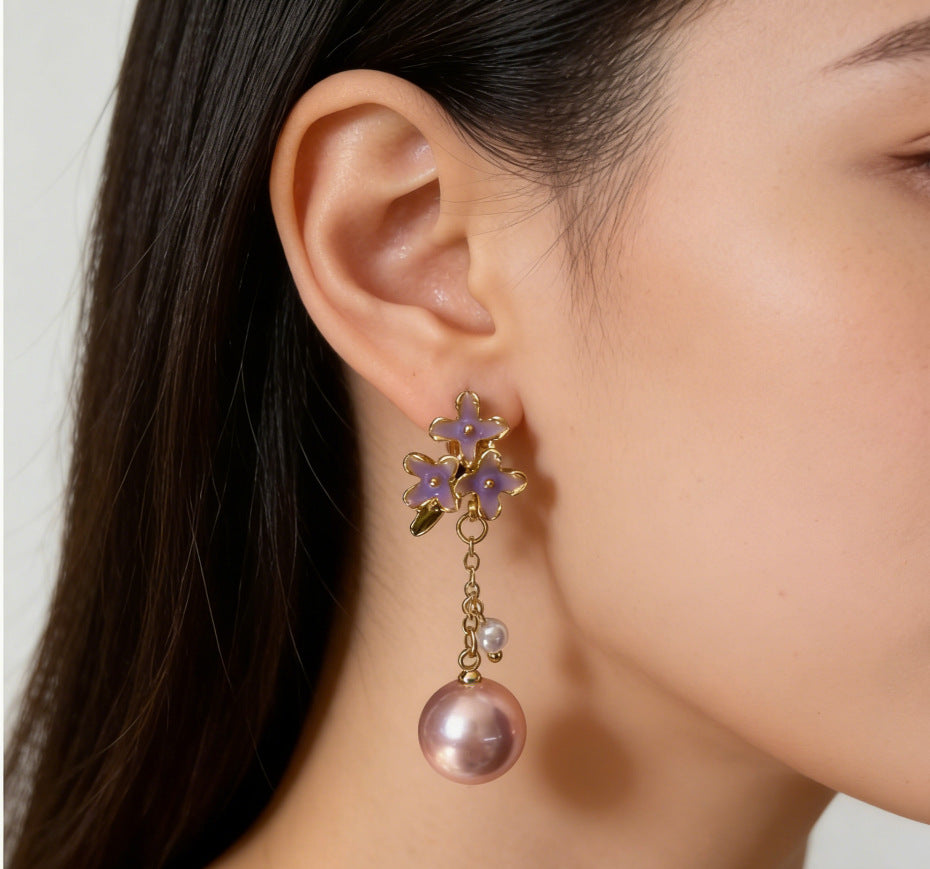 Women's Petal Pearl Mori Style Niche Design Stud Earrings