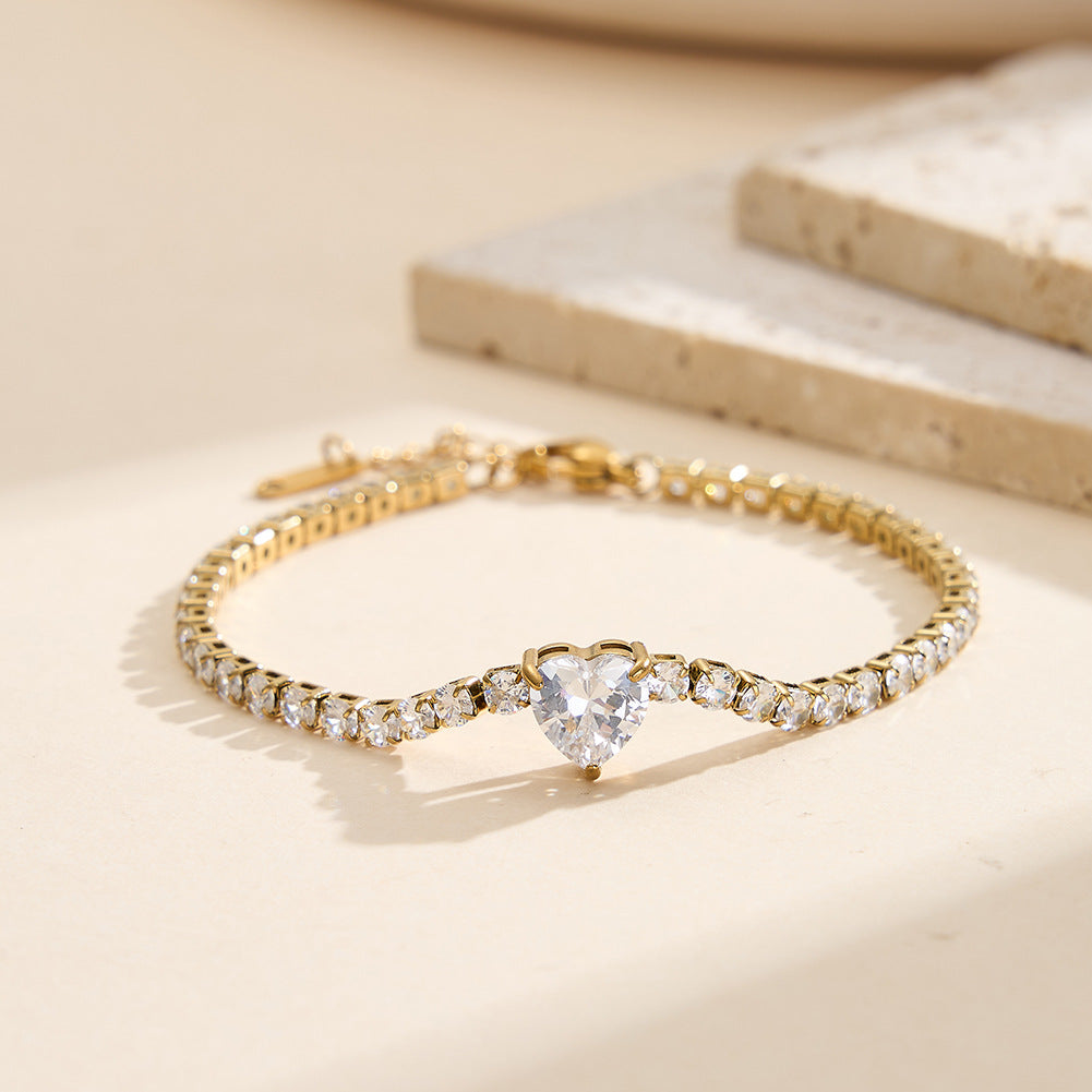 Style Full Rhinestone Zircon Love Titanium Steel Bracelet