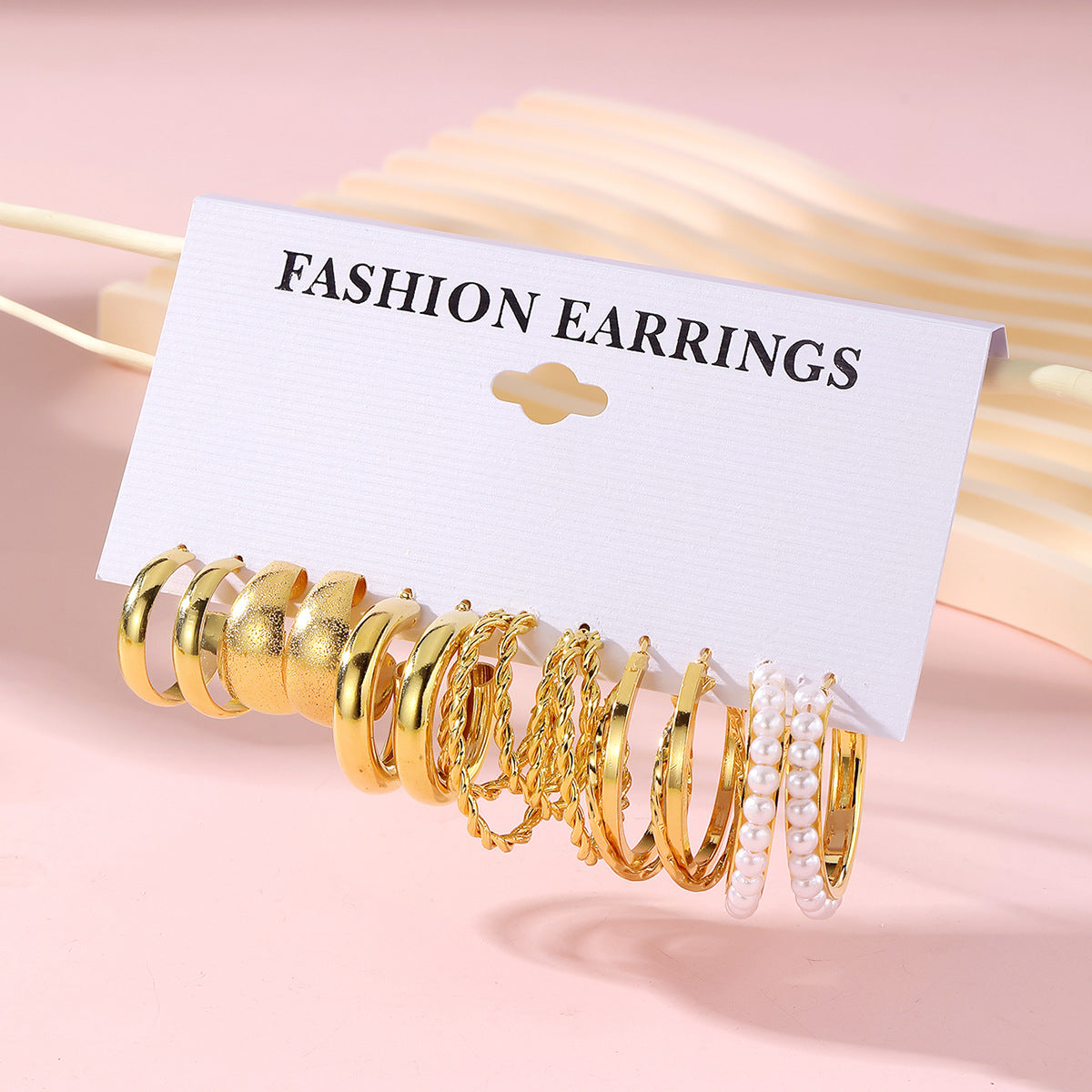 Shaped Plain Half Combination Gold Small Beads Pearl Earrings