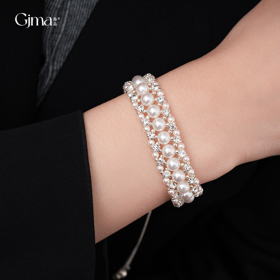 Women's Baroque Retro Diamonds Pull-out Pearl Light Luxury High-grade Elegant Graceful Bracelets