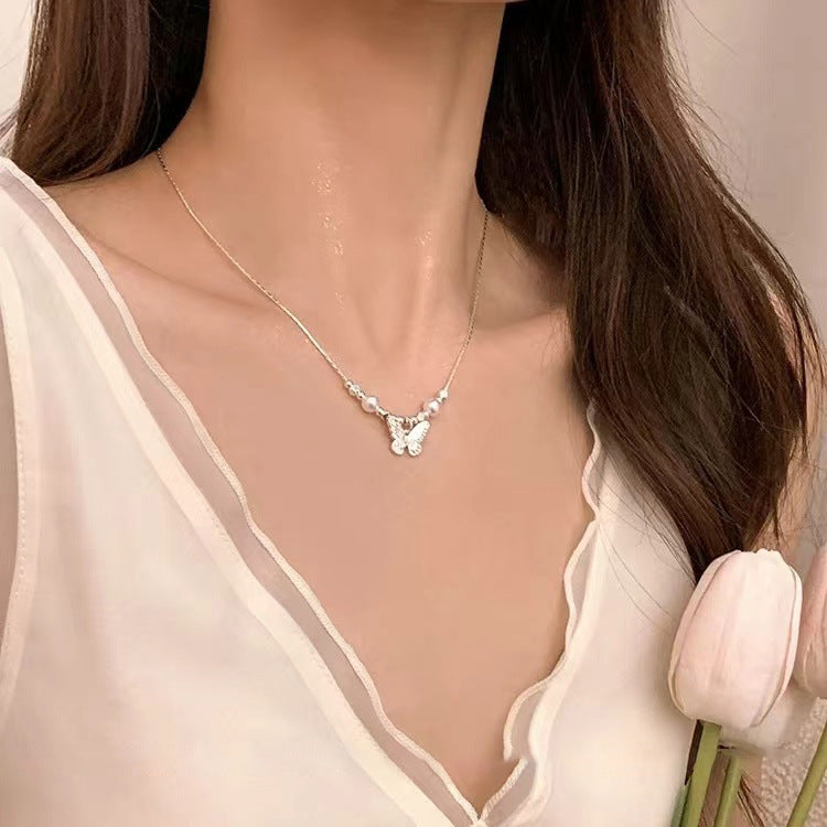 Women's Minority Graceful Butterfly For Fashion Style Retro High Sense Short Necklace