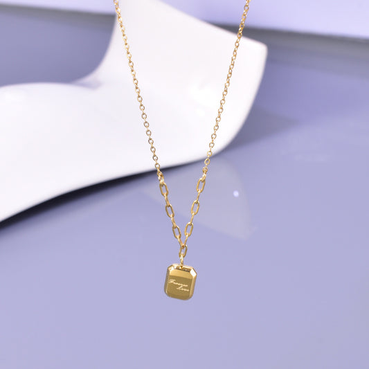 Beautiful Lavender Square Double-sided English Letter Stainless Steel Female Compact Necklace