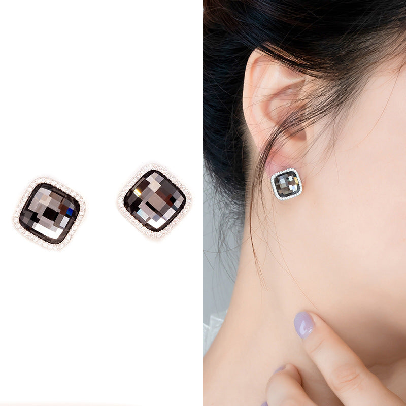 Fashion Exaggerated Alloy Prismatic Crystal Female Temperament Electroplated Earrings