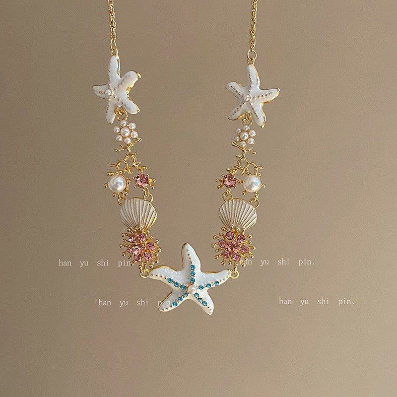 Women's Color Shell Starfish Beaded For Beach Vacation Niche Design Sweet Necklace